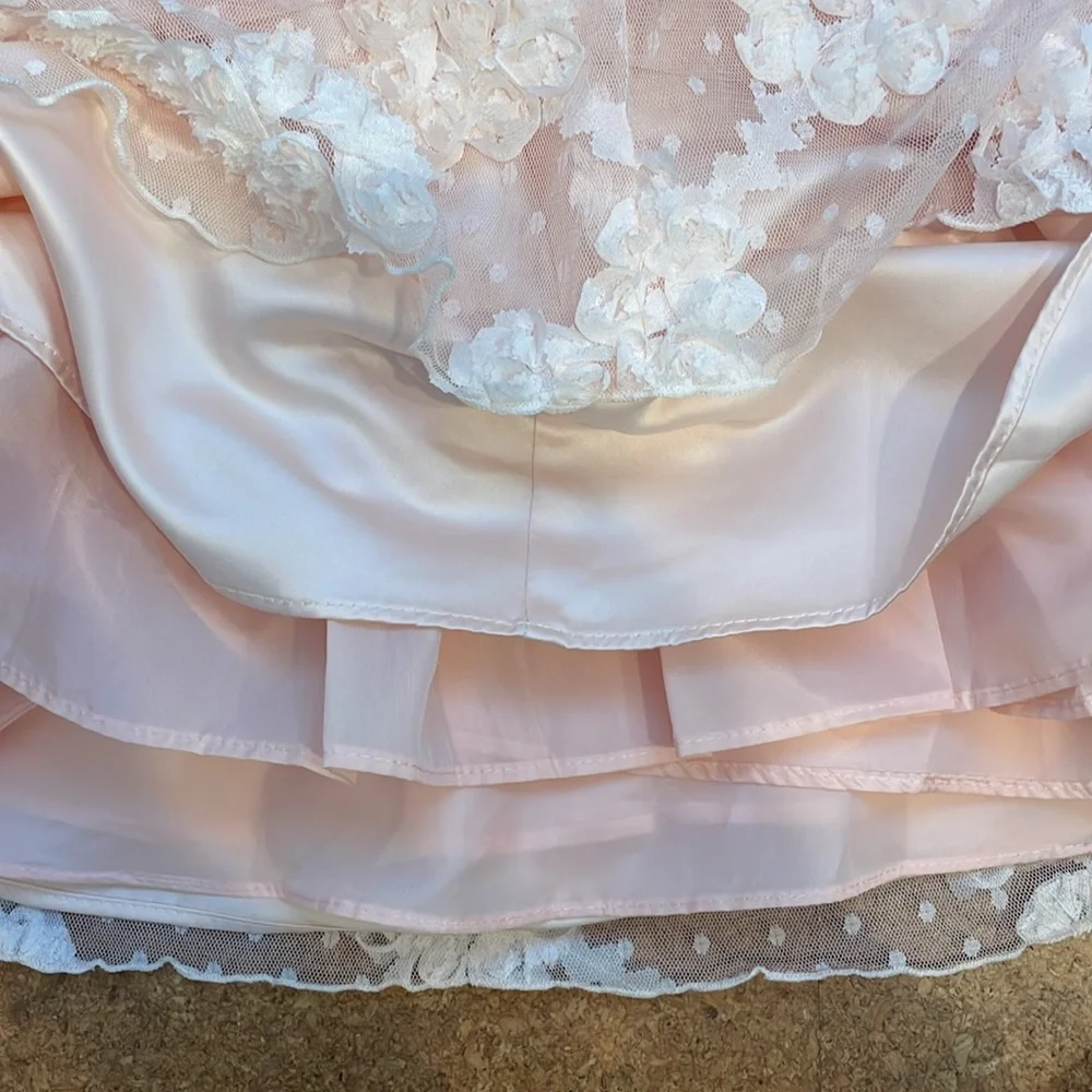 Bonnie Jean Girls Lace Floral Pink Satin Dress, Size 6, EUC, Flower Girl Dress